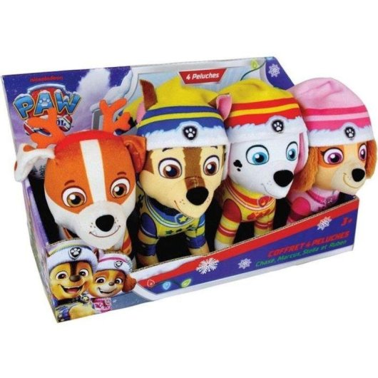 Kit 4 Peluches Jemini Paw Patrol Chase Marcus Rubble Stella 12 cm