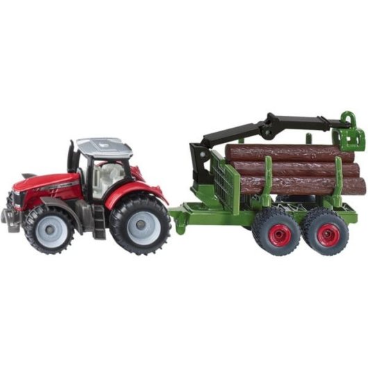 Véhicule de construction SIKU Massey Ferguson avec remorque forestière et grue