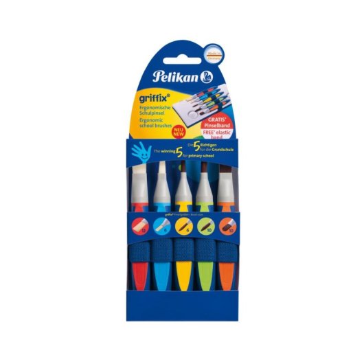 Lot de 5 Pinceaux Plats Synthétiques Pelikan pour Beaux-Arts