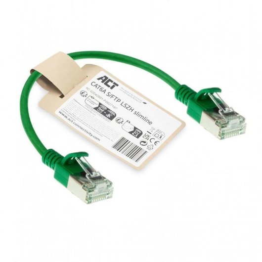 Cavo di rete ACT CAT6A slimline S/FTP LSZH verde 0,15 m RJ45