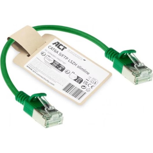 Cavo di rete ACT CAT6A slimline S/FTP LSZH verde 0,15 m RJ45