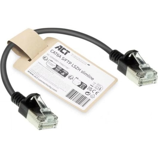 Netzwerkkabel ACT CAT6A slimline S/FTP LSZH Schwarz 0,15 m