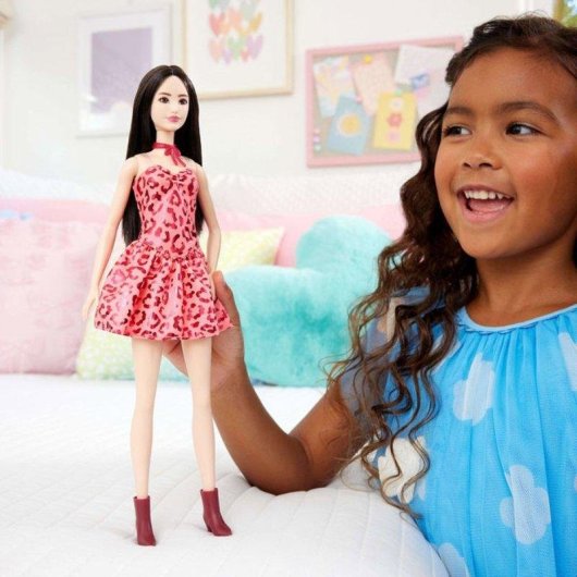 Barbie Fashionistas JJN59 Bambola 32 cm Vestito Rosa Leopardo Stivali