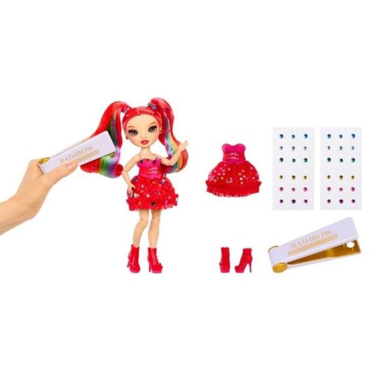 Poupée de mode Rainbow High Vivienne Rouge avec outil bedazzler et pierres