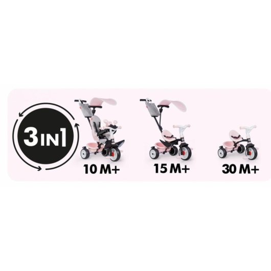 Tricliclo Évolutif 3-en-1 Smoby Baby Driver Rose - 10 Mois à 3 Ans