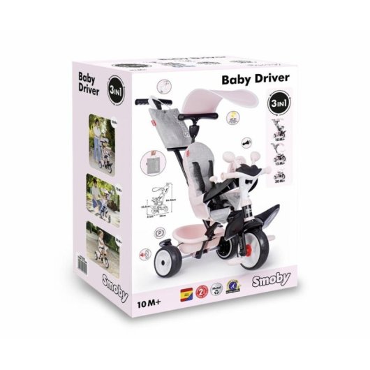 Tricliclo Évolutif 3-en-1 Smoby Baby Driver Rose - 10 Mois à 3 Ans