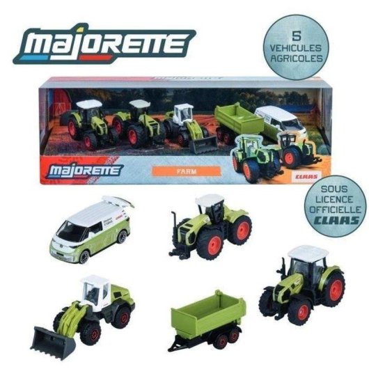 Kit 5 Veicoli Agricoli Majorette Farm Class 1/64 Metallo Parti Mobili
