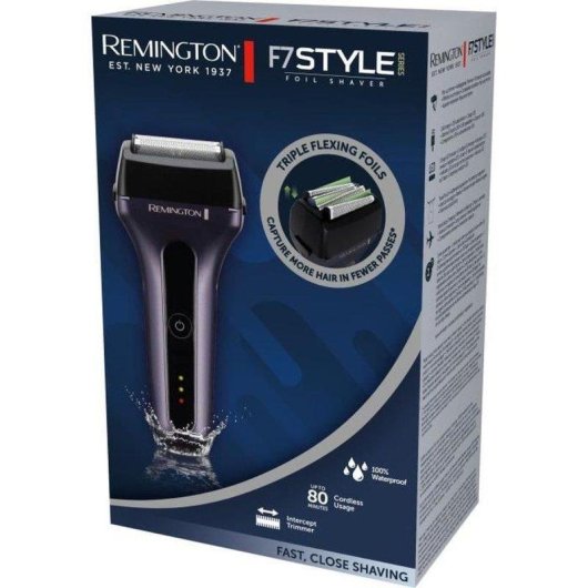 Afeitadora Facial Remington F7000 Inalámbrica 80min Seco y Mojado 3 Láminas Recortador