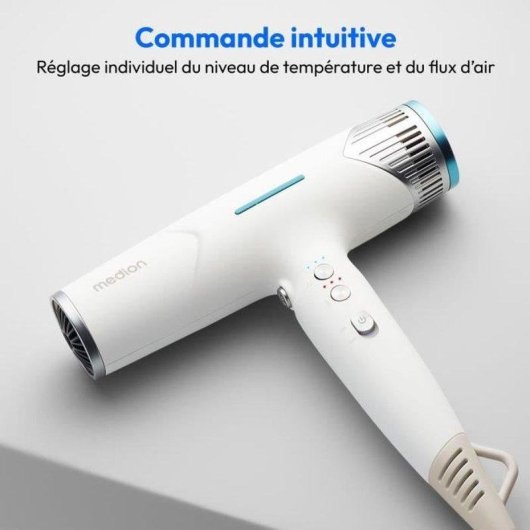 Sèche-cheveux Ionique Medion MD19984 1500W 3 Températures 3 Vitesses Accessoires Blanc