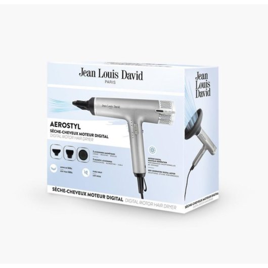 Sèche-cheveux Ionique Professionnel Jean Louis David JLD Aerostyl 1700W 4 Températures 4 Vitesses Accessoires Gris