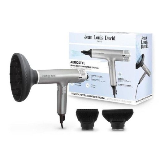 Sèche-cheveux Ionique Professionnel Jean Louis David JLD Aerostyl 1700W 4 Températures 4 Vitesses Accessoires Gris
