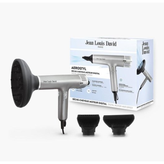 Sèche-cheveux Ionique Professionnel Jean Louis David JLD Aerostyl 1700W 4 Températures 4 Vitesses Accessoires Gris