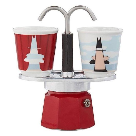 Cafetière italienne Bialetti Mini-express Magritte 90-100 ml avec 2 tasses