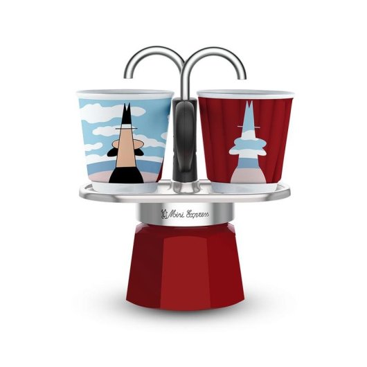 Cafetière italienne Bialetti Mini-express Magritte 90-100 ml avec 2 tasses