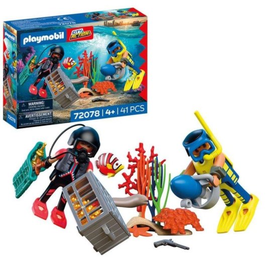 Jouet Playmobil 72078 Police Plongeuse Coffre Trésor Scooter 41 Pièces