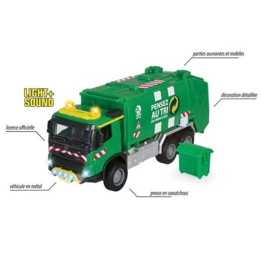 Camion Benne Majorette Volvo 1/43 Vert 25 cm Son Lumière Pièces Mobiles Contenant