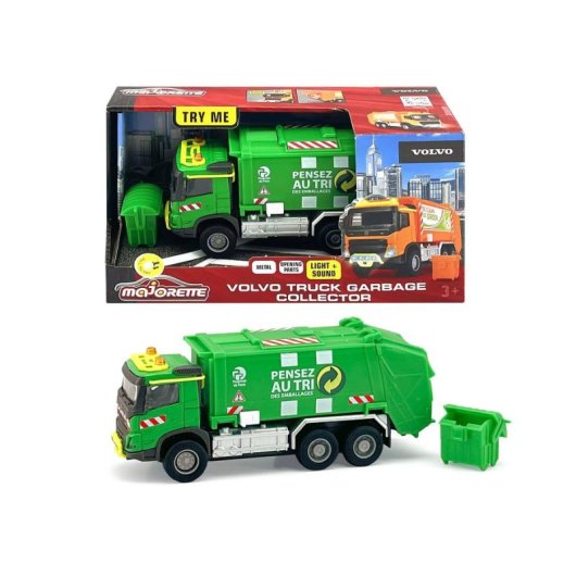 Camion Benne Majorette Volvo 1/43 Vert 25 cm Son Lumière Pièces Mobiles Contenant