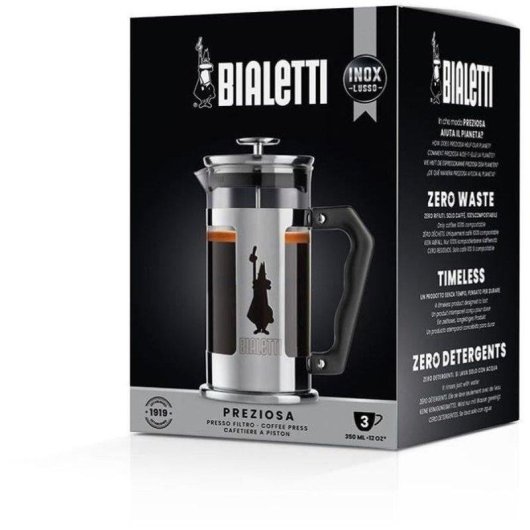 Cafetière à piston Bialetti Preziosa 350 ml acier inoxydable et verre borosilicate
