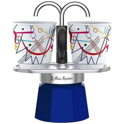 Cafetera italiana Bialetti Mini Express Kandinsky 2 tazas 90 ml con set de tazas