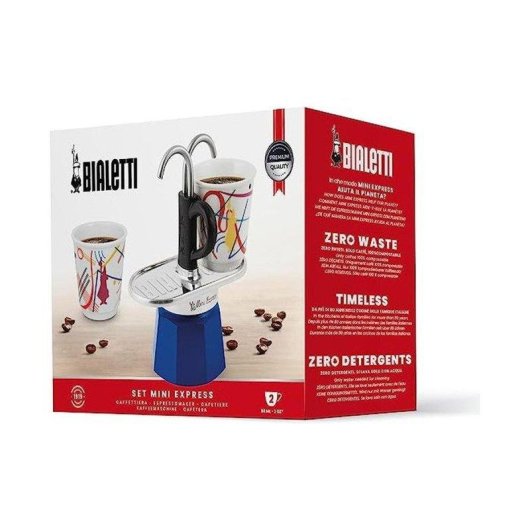 Cafetera italiana Bialetti Mini Express Kandinsky 2 tazas 90 ml con set de tazas