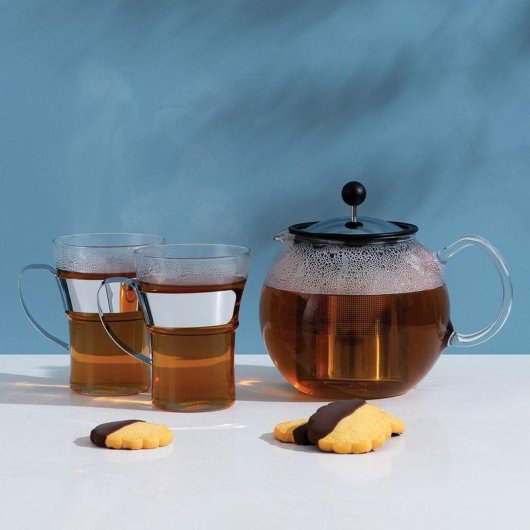 Caffettiera a Pressione Bodum Assam 1L Vetro Borosilicato con Filtro Acciaio e 2 Tazze