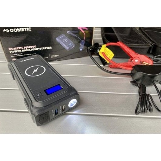 Dometic Pjs 1000 Arrancador Portátil Y Power Bank 1000 A Pico, Batería Lipo 59,2 Wh (16.000 Mah), Carga Qi, 2 Usb, Salida 12 V, Luz Led Y Pantalla Lcd