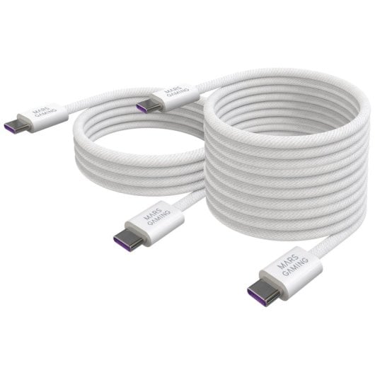 Mars Gaming Mca-100x2 Pack 2 Cables Magnéticos Usb-c 100w 2m Y 1m Trenzado Nylon Blanco