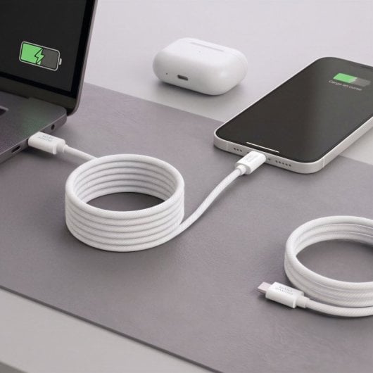 Mars Gaming Mca-100x2 Pack 2 Cables Magnéticos Usb-c 100w 2m Y 1m Trenzado Nylon Blanco