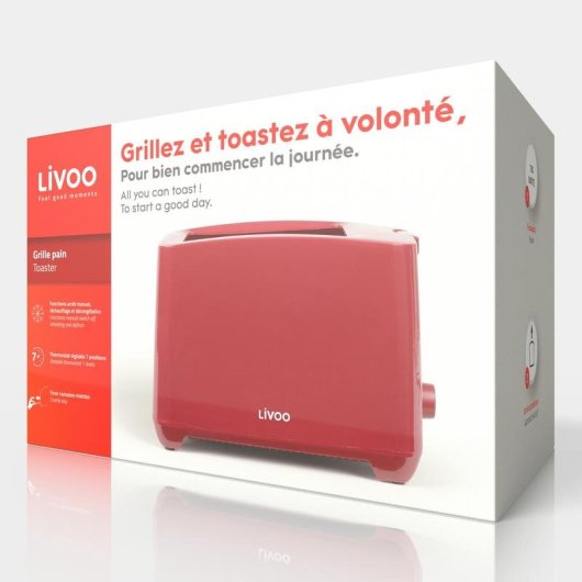 Tostapane Livoo DOD162RC 2 Fette 750W 7 Livelli Rosso