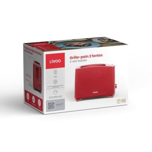 Tostapane Livoo DOD162RC 2 Fette 750W 7 Livelli Rosso