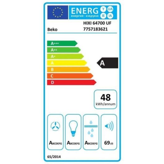 Campana extractora Beko Hixi64700uf1 Induction 60cm avec extraction intégrée