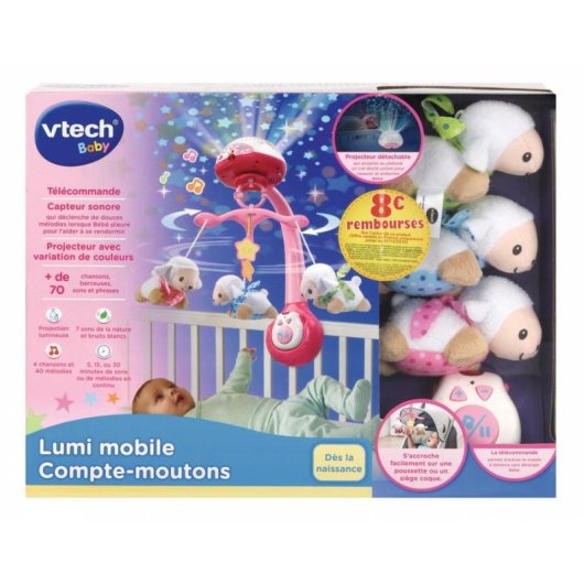 VTech Lumi 3-in-1 Musikbett mobile mit Sternenprojektor und abnehmbarem Nachtlicht Rosa