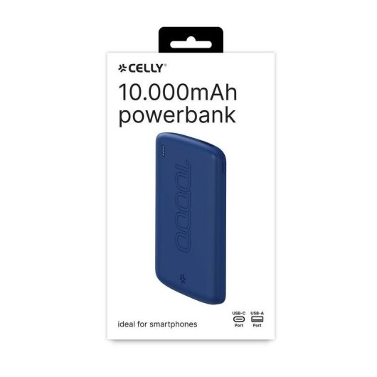 Bateria Externa Celly 10000 mAh USB-C e USB-A - Azul