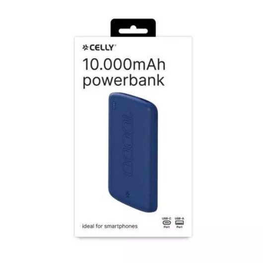 Bateria Externa Celly 10000 mAh USB-C e USB-A - Azul