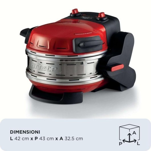 Horno de Pizza Ariete 0927/00 Piedra Refractaria 2 Pizzas 32 cm Rojo