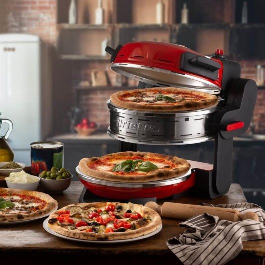 Horno de Pizza Ariete 0927/00 Piedra Refractaria 2 Pizzas 32 cm Rojo
