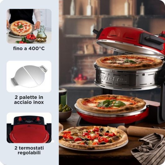 Horno de Pizza Ariete 0927/00 Piedra Refractaria 2 Pizzas 32 cm Rojo
