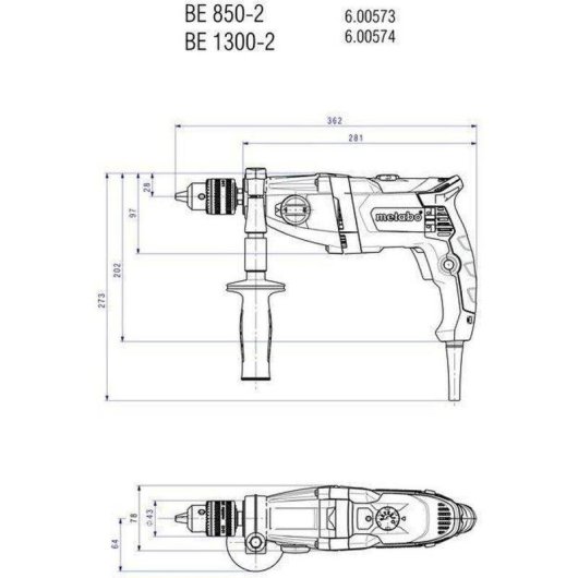 Trapano a filo Metabo BEV 1300-2 1300 W, 2 velocità, mandrino a chiave 1,5-13 mm, 44 Nm