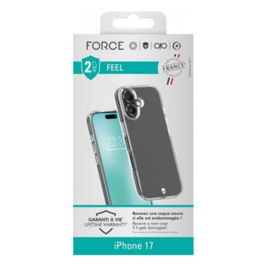 Capa rígida transparente Force Case Feel em plástico anti-impactos para iPhone 17