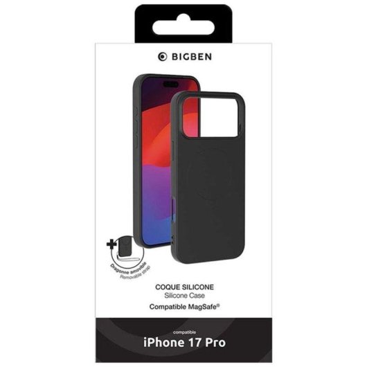 Funda para móvil BigBen COVSILIMAGIP17PB silicona negra soft-touch MagSafe para iPhone 17 Pro