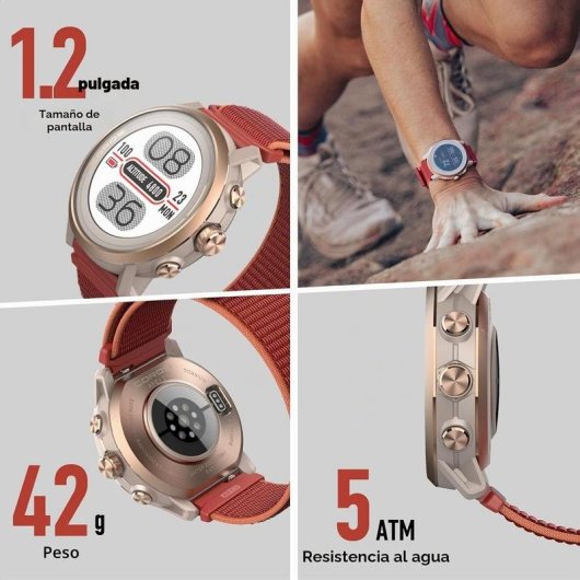 Coros Apex 2 Bluetooth GPS 1,2" Rosa Fluoroelastómero IPX7 Pulsómetro Monitor Sueño