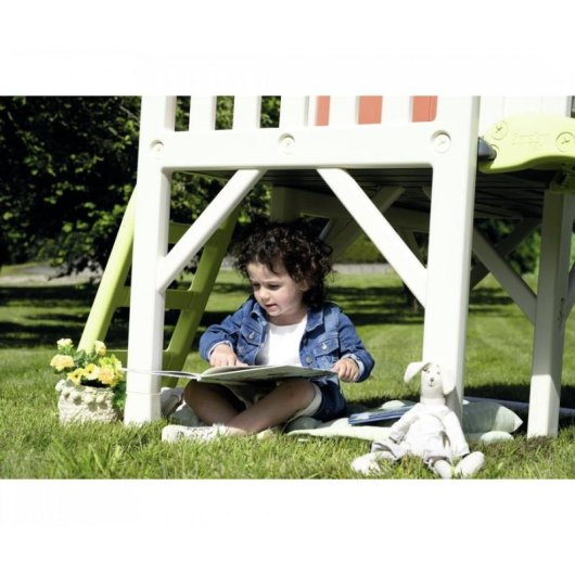 Smoby Life Maison Pilotis Caseta Elevée avec Toboggan 1,50 m et Plateforme