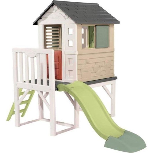 Smoby Life Maison Pilotis Caseta Elevée avec Toboggan 1,50 m et Plateforme