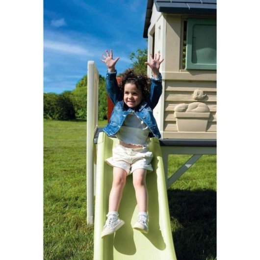 Smoby Life Maison Pilotis Caseta Elevée avec Toboggan 1,50 m et Plateforme