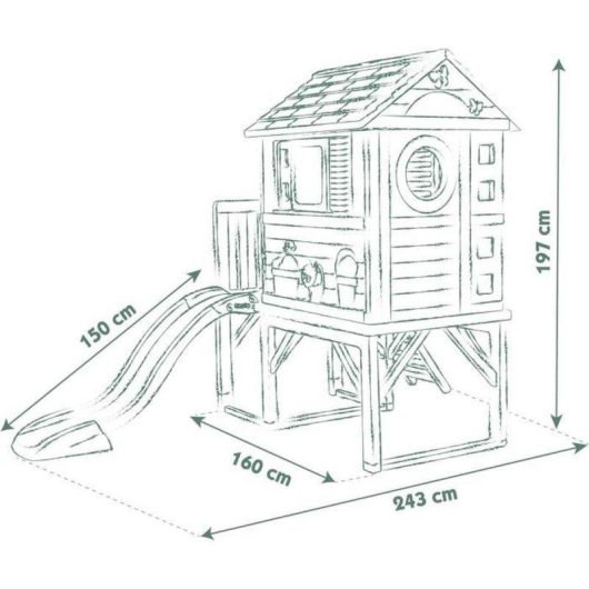 Smoby Life Maison Pilotis Caseta Elevée avec Toboggan 1,50 m et Plateforme