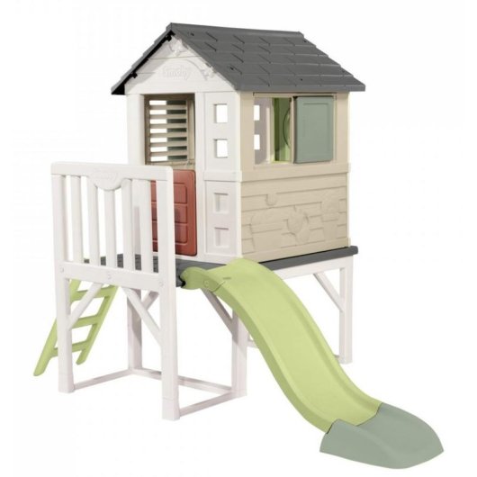 Smoby Life Maison Pilotis Caseta Elevée avec Toboggan 1,50 m et Plateforme