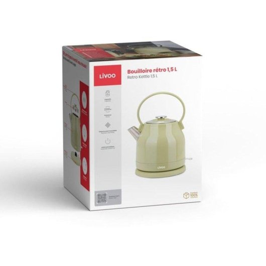Bouilloire Électrique Livoo DOD202M 1,5L Inox Base 360° Olive
