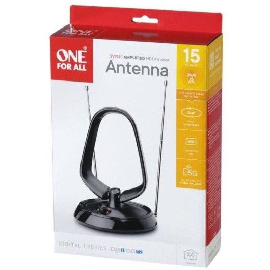 One For All SV9143 Innenantenne Verstärkt 42 dB DVB-T/T2 UHF/VHF