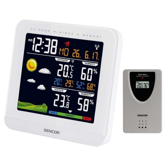 Station Météo Sencor SWS 5600 Écran LCD Couleur Capteur Sans Fil 433 MHz