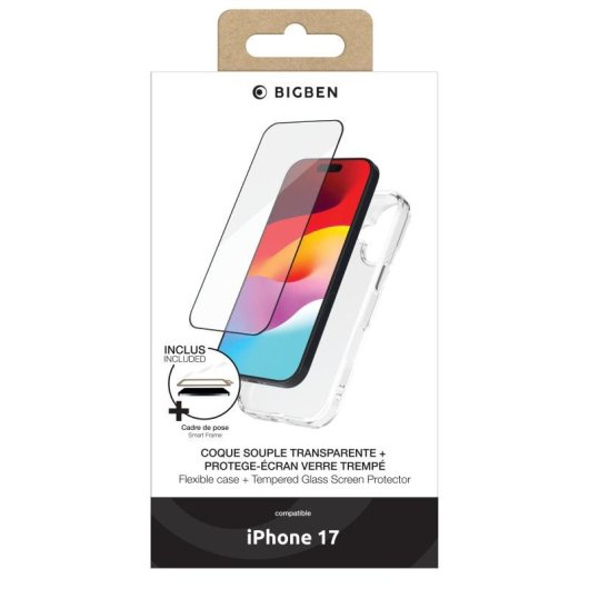 Funda para móvil BigBen Connected Pack 2 en 1 TPU transparente con protector para iPhone 17